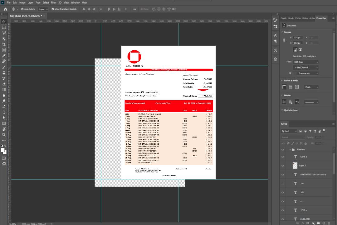 Modèle Word et PDF de relevé de compte d'entreprise de la Banque de Guiyang template Modèle Word et PDF de relevé de compte d'entreprise de la Banque de Guiyang template